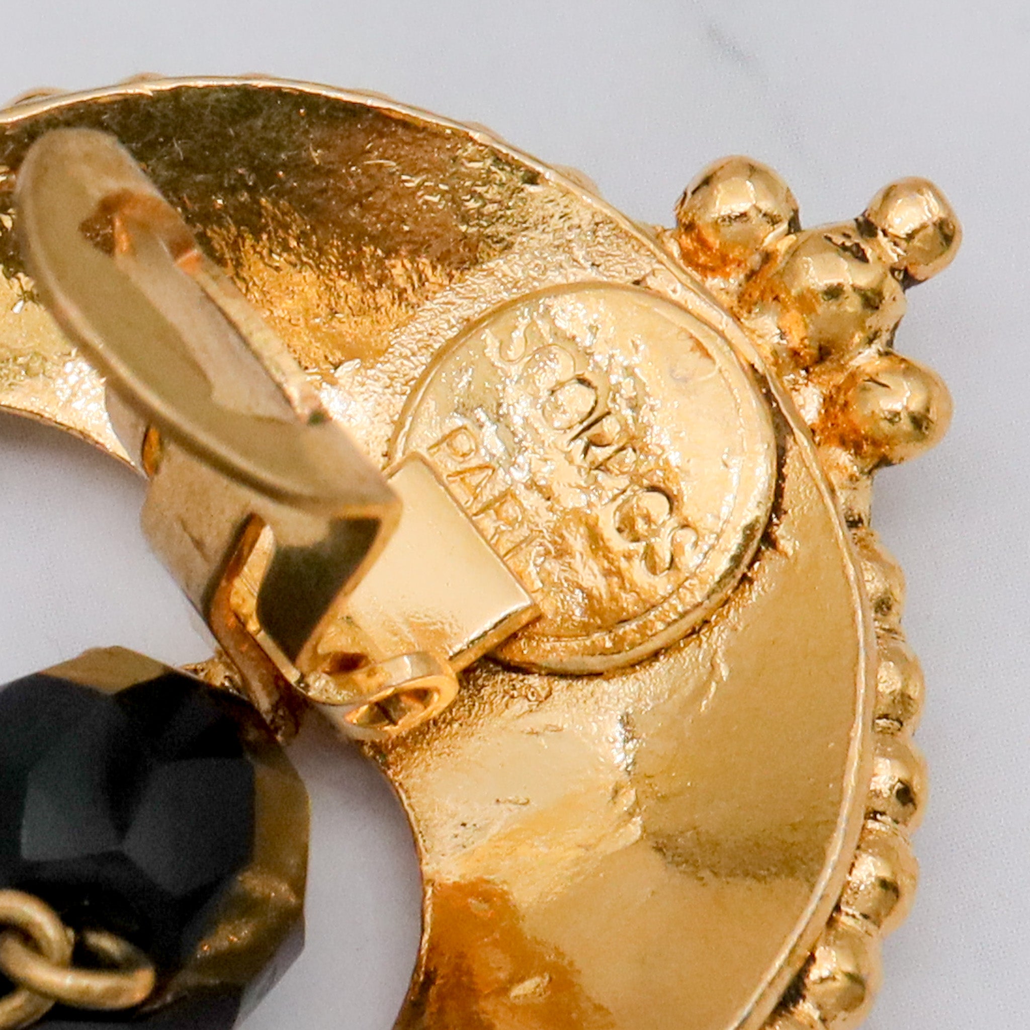 Impressive Scorpios of Paris 80’s gold-plated crescent chandelier clip on earrings